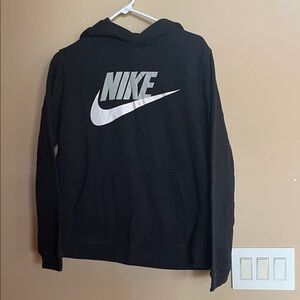 NIKE Woman Black Zip-Up Hoodie with White Swoosh. L Back23.5” PTP21” Sleeve 24.5
